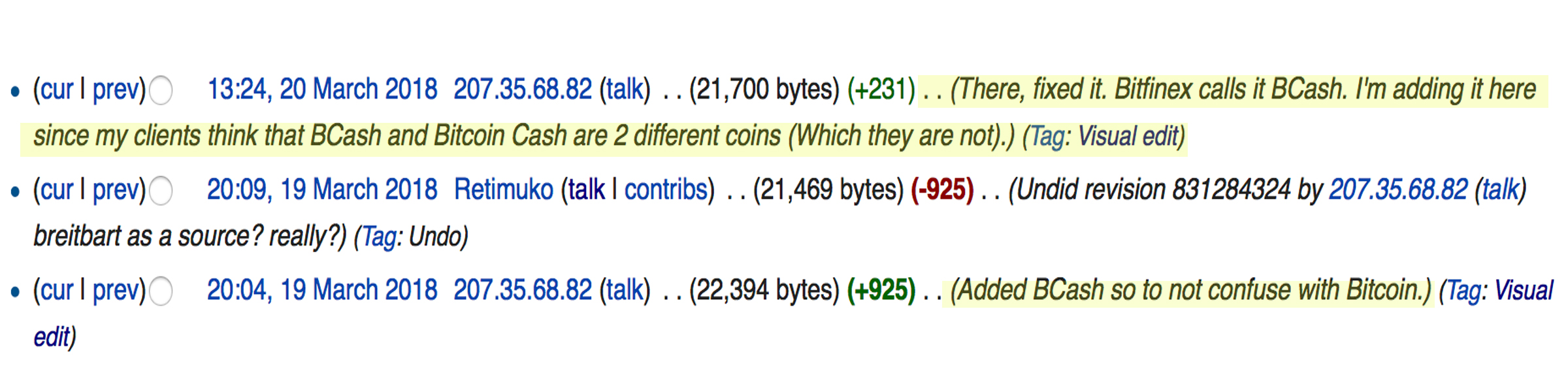 Bitcoin Cash Wiki Article Suffers From Edit Warring and Vandalism