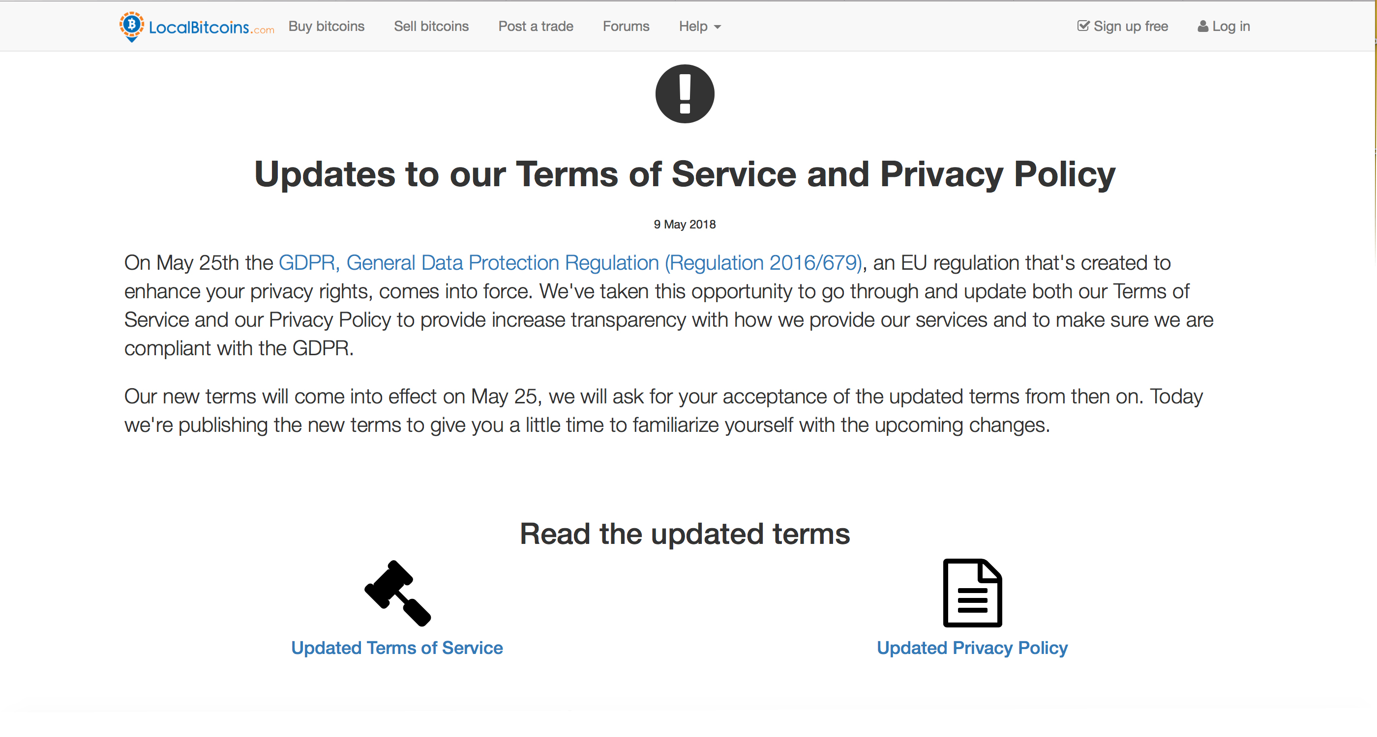 Localbitcoins Updates ToS: 'Some Situations May Require ID'