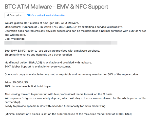 Bitcoin ATMs Targeted by Malware for Sale in Underground Markets