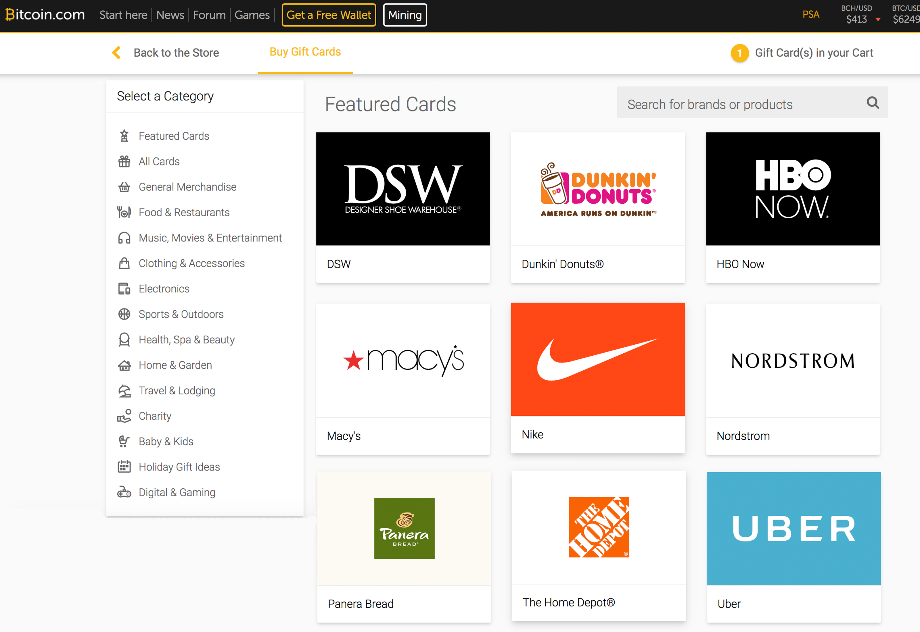 Bitcoin.com Store Now Offers Hundreds of Top-Branded Gift Cards 