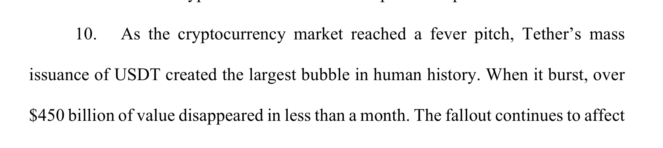 Tether Created 'Largest Bubble in Human History' Claims Lawsuit Against Bitfinex