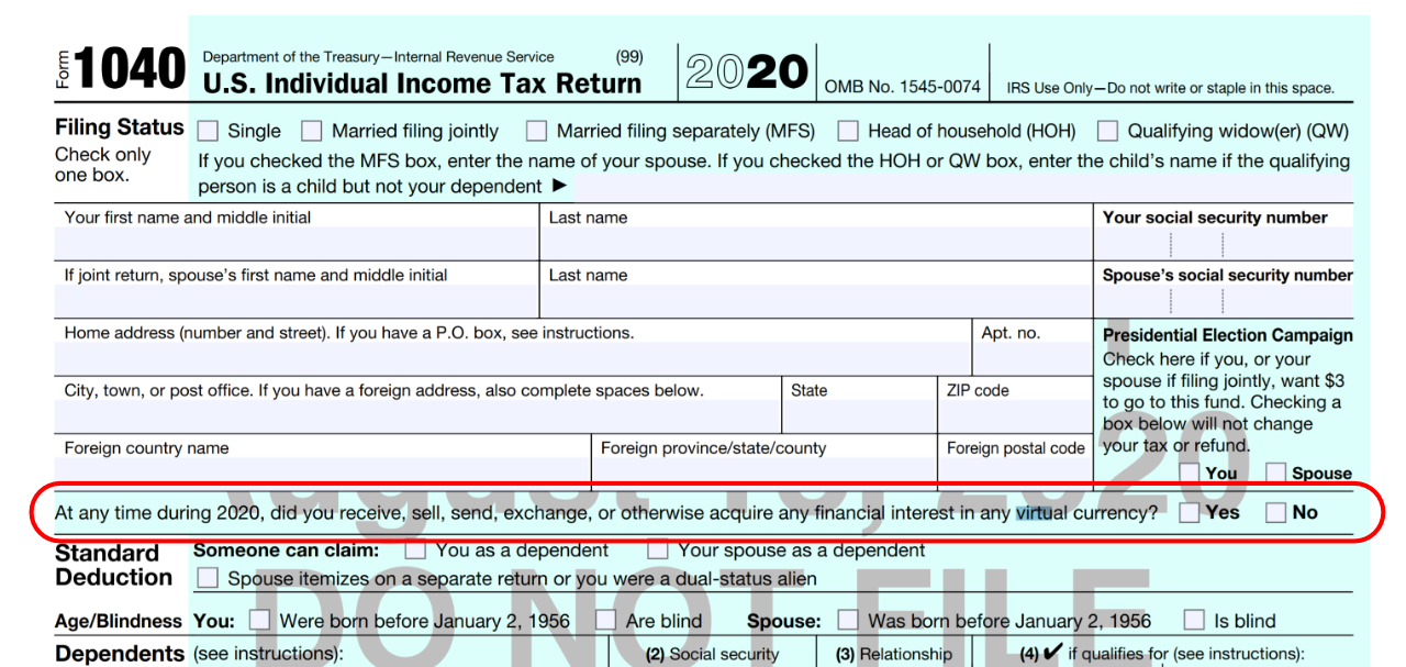 IRS Prioritizes Cryptocurrency, Now First Question on 1040 Tax Form