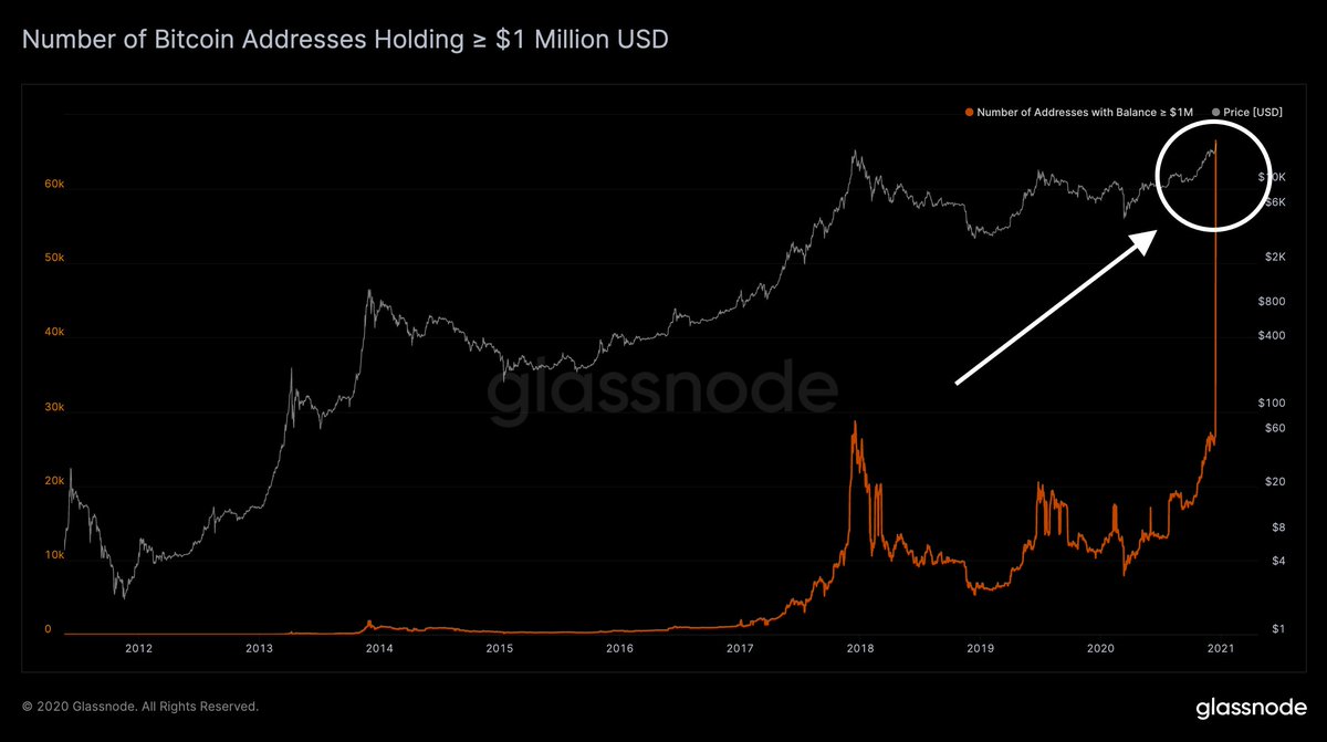 Bitcoin Addresses Holding $1 Million Goes 'Parabolic,' 10% of BTC Supply Sits Idle for 10 Years