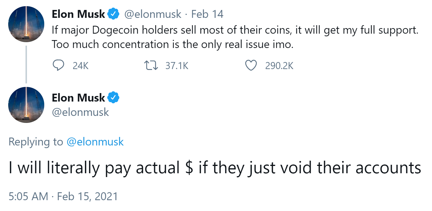 Elon Musk Urges Dogecoin Whales to Dump Their Coins — Even Offers to Pay Them